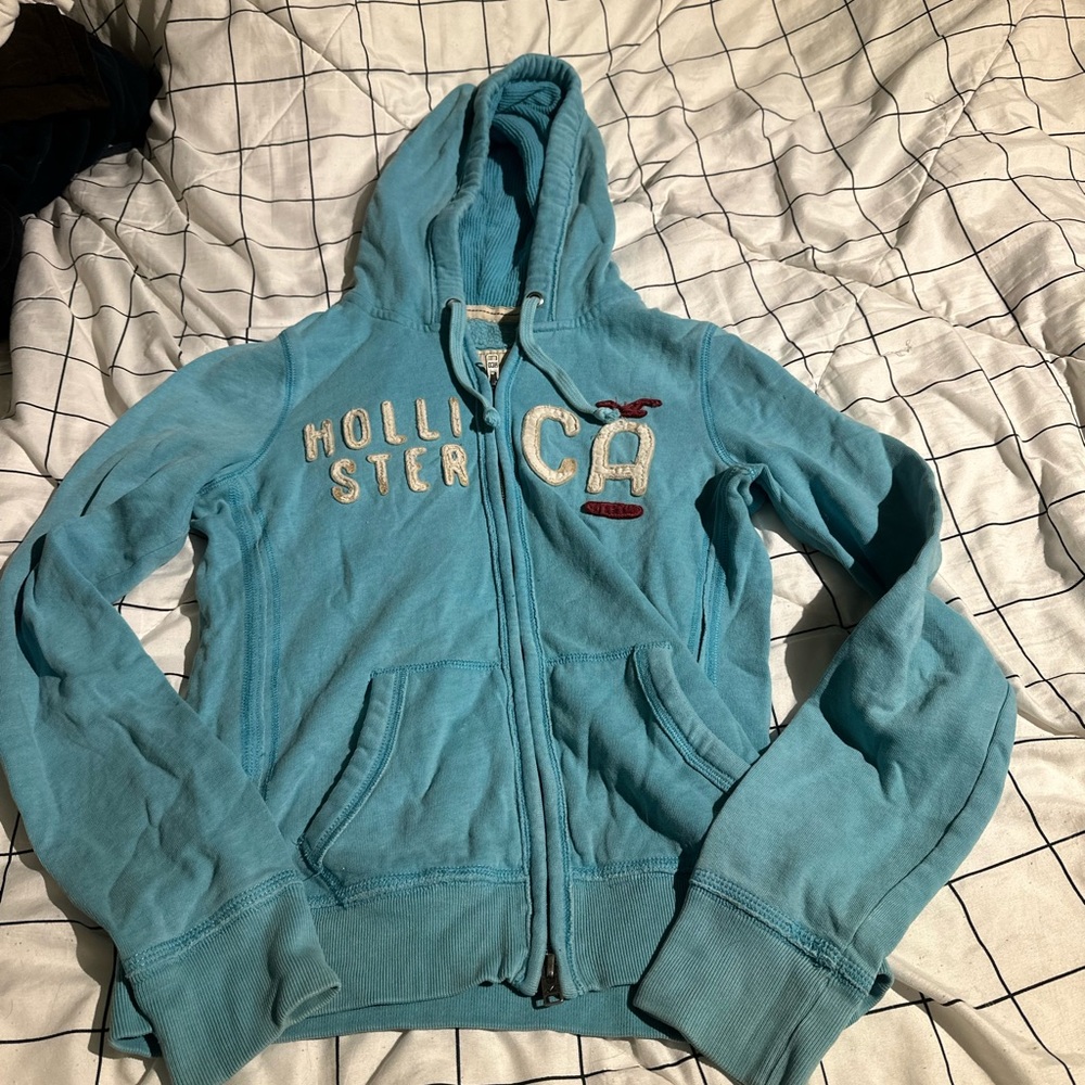 Hollister blue zip up hoodie